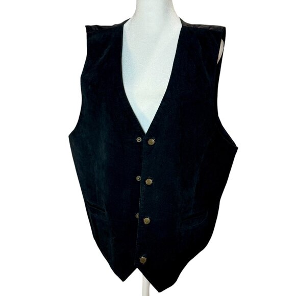 Vintage Black Suede Button-Up western Vest with Satin Backing - Picture 1 of 7